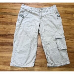 Eddie Bauer EB Cargo Capri Baggy Pants Women Petite 8 White Cargo Pocket Hi-Rise